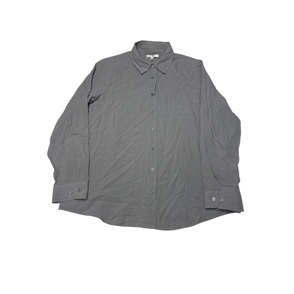 NWT Orvis Womens 100% Silk Long Sleeve Button Down Shirt Gray Size Large Classic